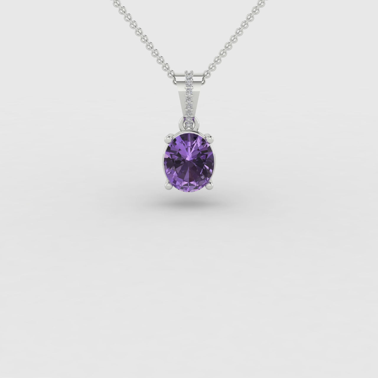 Oval Amethyst Solitaire Necklace 14K White Gold