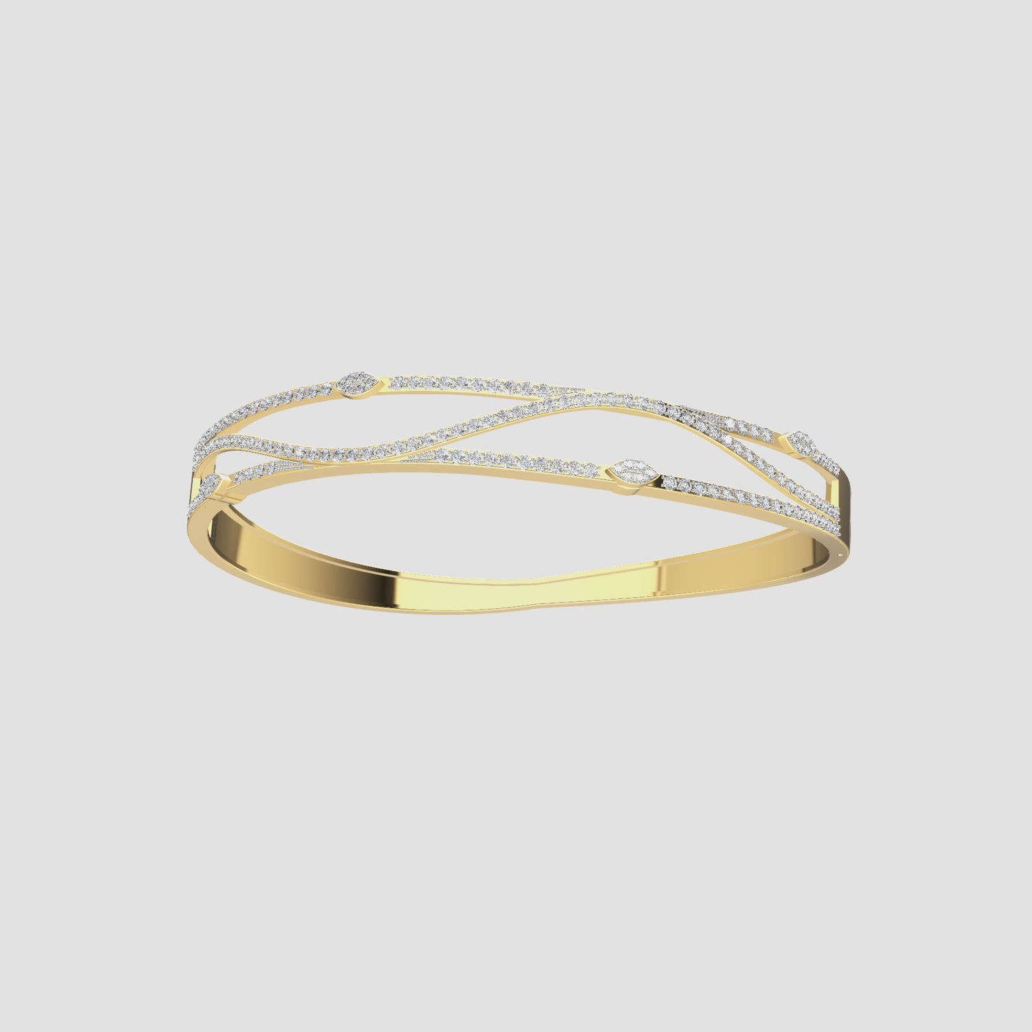 2 Carats Natural Diamond Crossover Wave Bangle Bracelet 14K Yellow Gold