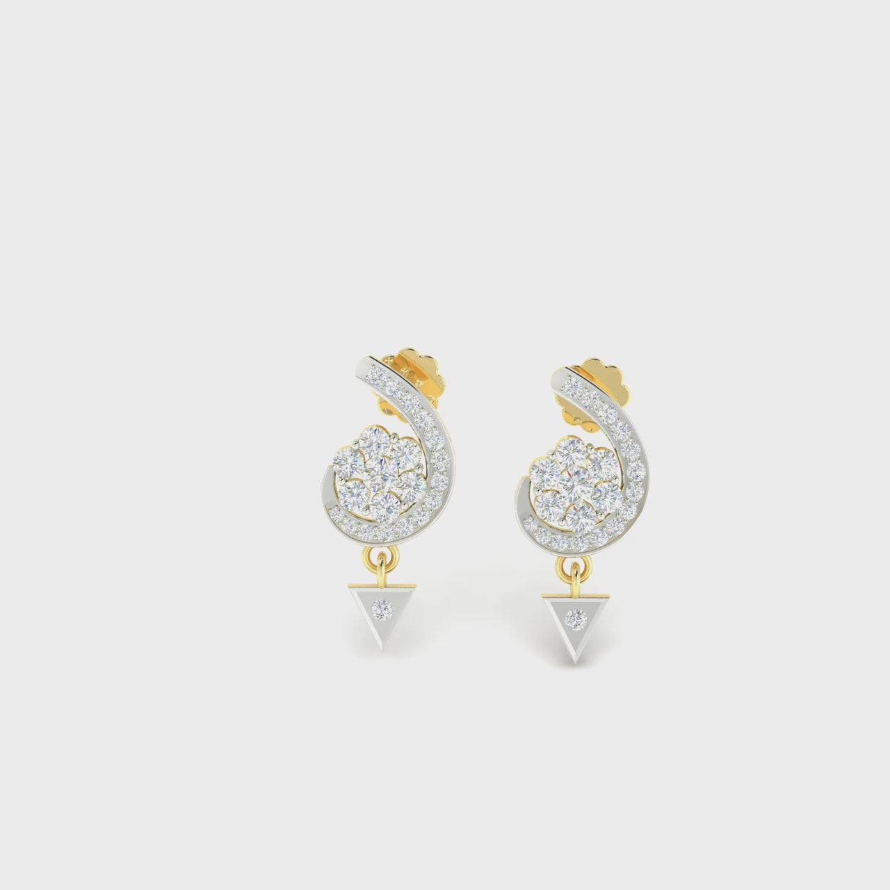 1 Carat Diamond Duet Swirl & Drop 18K Gold Earrings