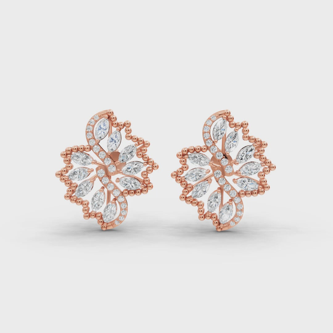 1.5 Carat Diamond Floral Motif 14K Gold Earrings