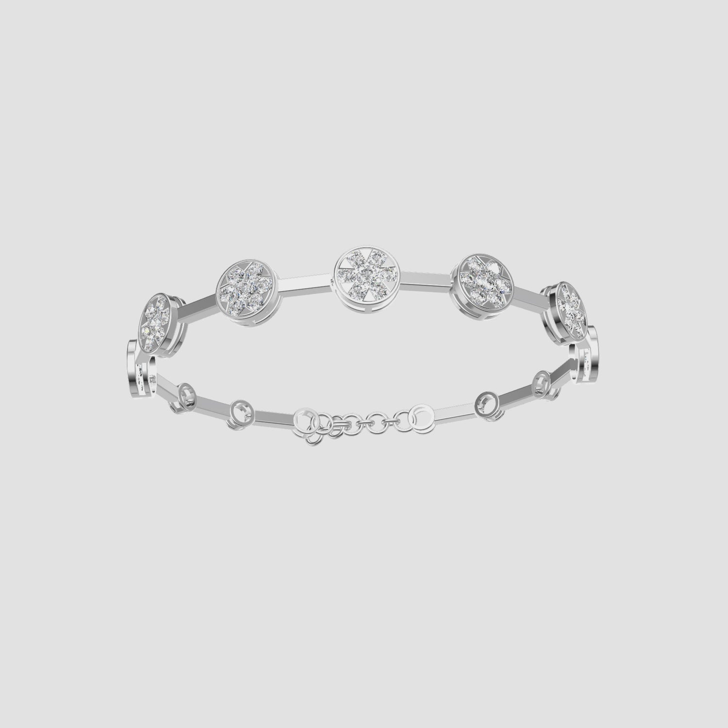 1.5 Carats Natural Diamond Circle Cluster Station Bracelet 14K White Gold