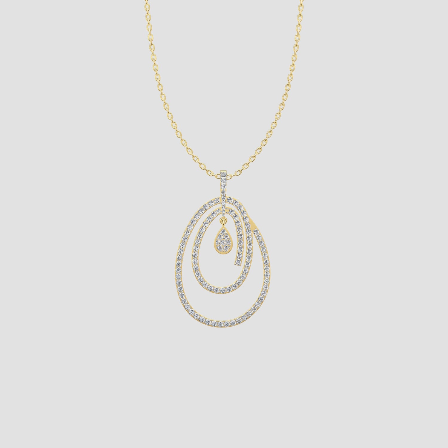 1.3 Carats Natural Diamond Spiral Halo Pendant Necklace 14K Yellow Gold