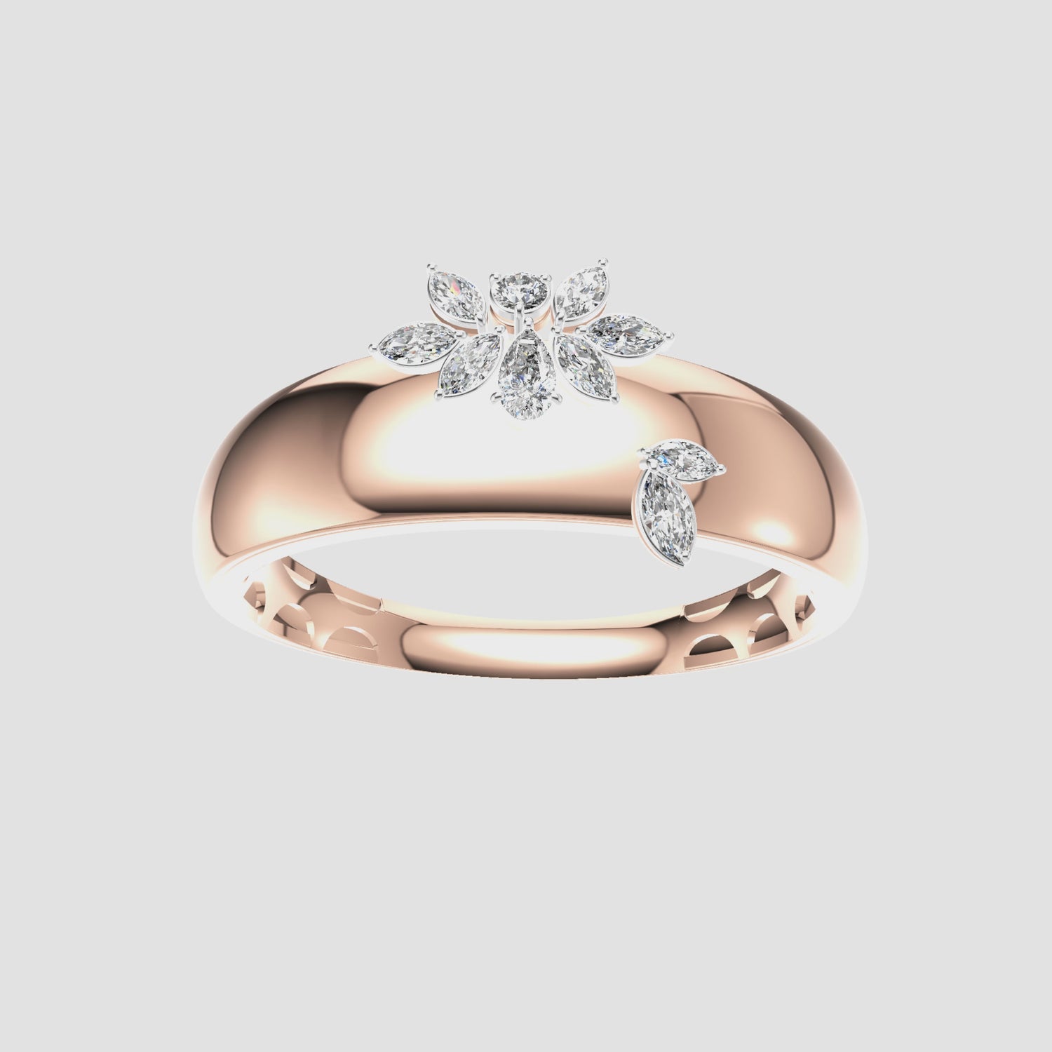 0.7 Carats Natural Diamond Florale Open Cuff Ring 18K Rose Gold
