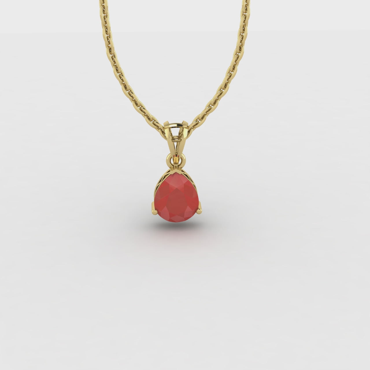 Pear Cut Ruby Solitaire Necklace 14K Yellow Gold