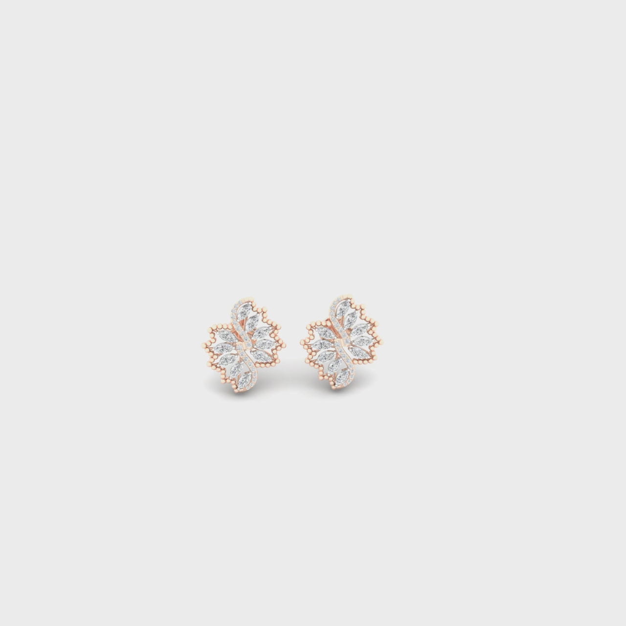 2 Carat Diamond Floral Motif 14K Gold Earrings