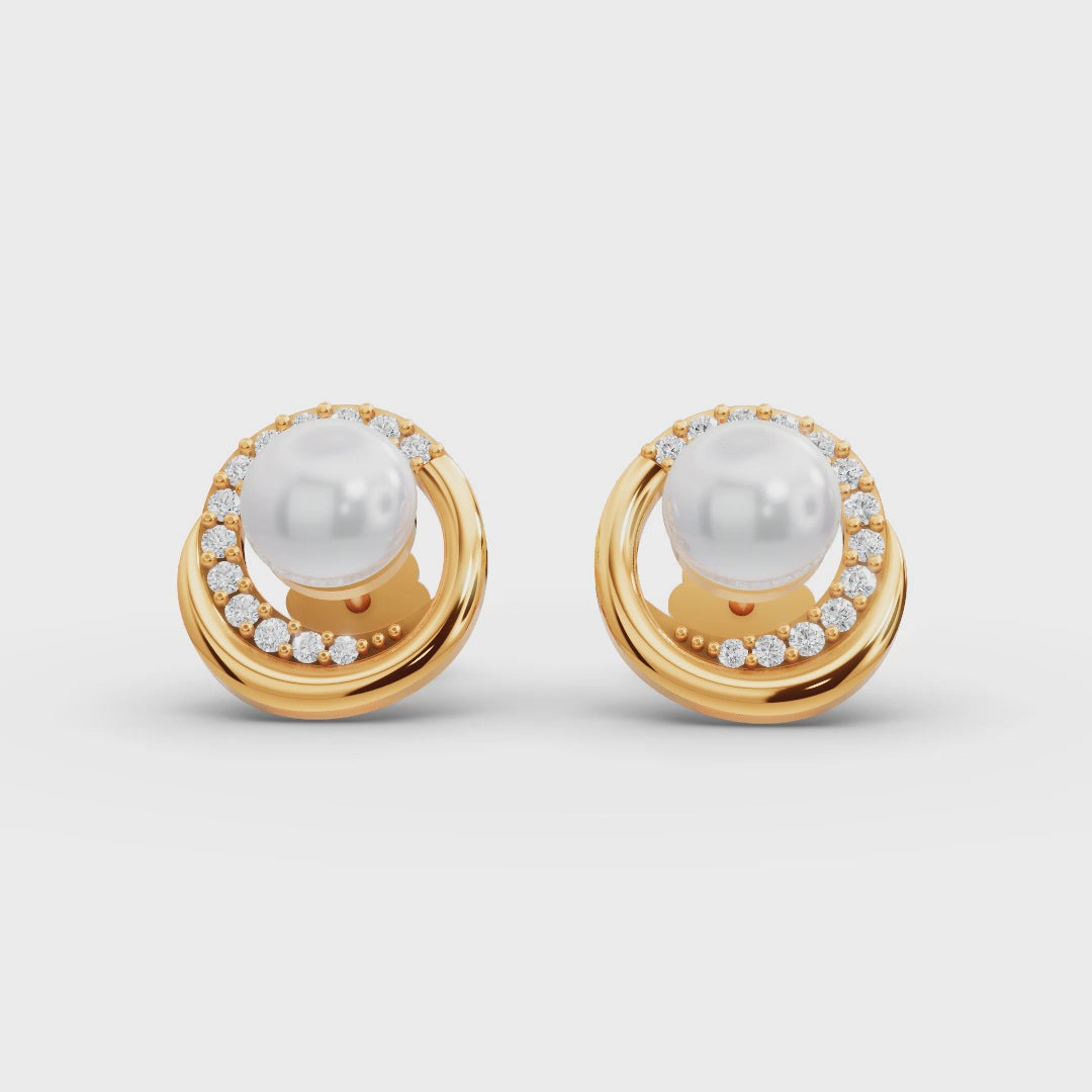 0.5 Carat Diamond Pearl Halo 18K Gold Earrings