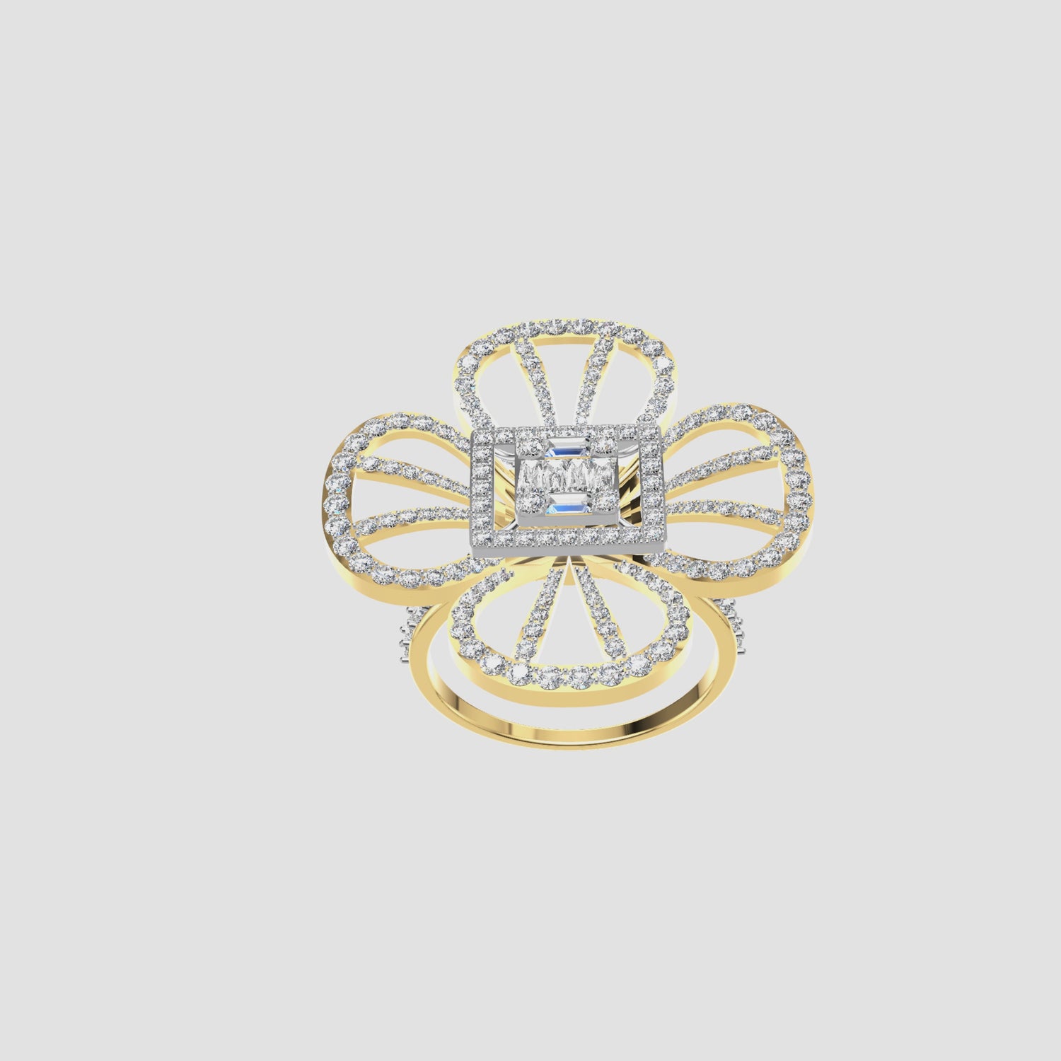 2 Carats Natural Diamond Open Petal Floral Cocktail Ring 14K Yellow Gold