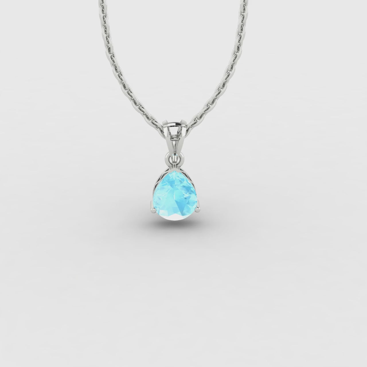 Pear Cut Aquamarine Solitaire Necklace 14k White Gold