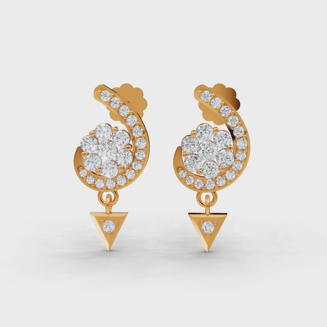 1 Carat Diamond Duet Swirl & Drop 18K Gold Earrings