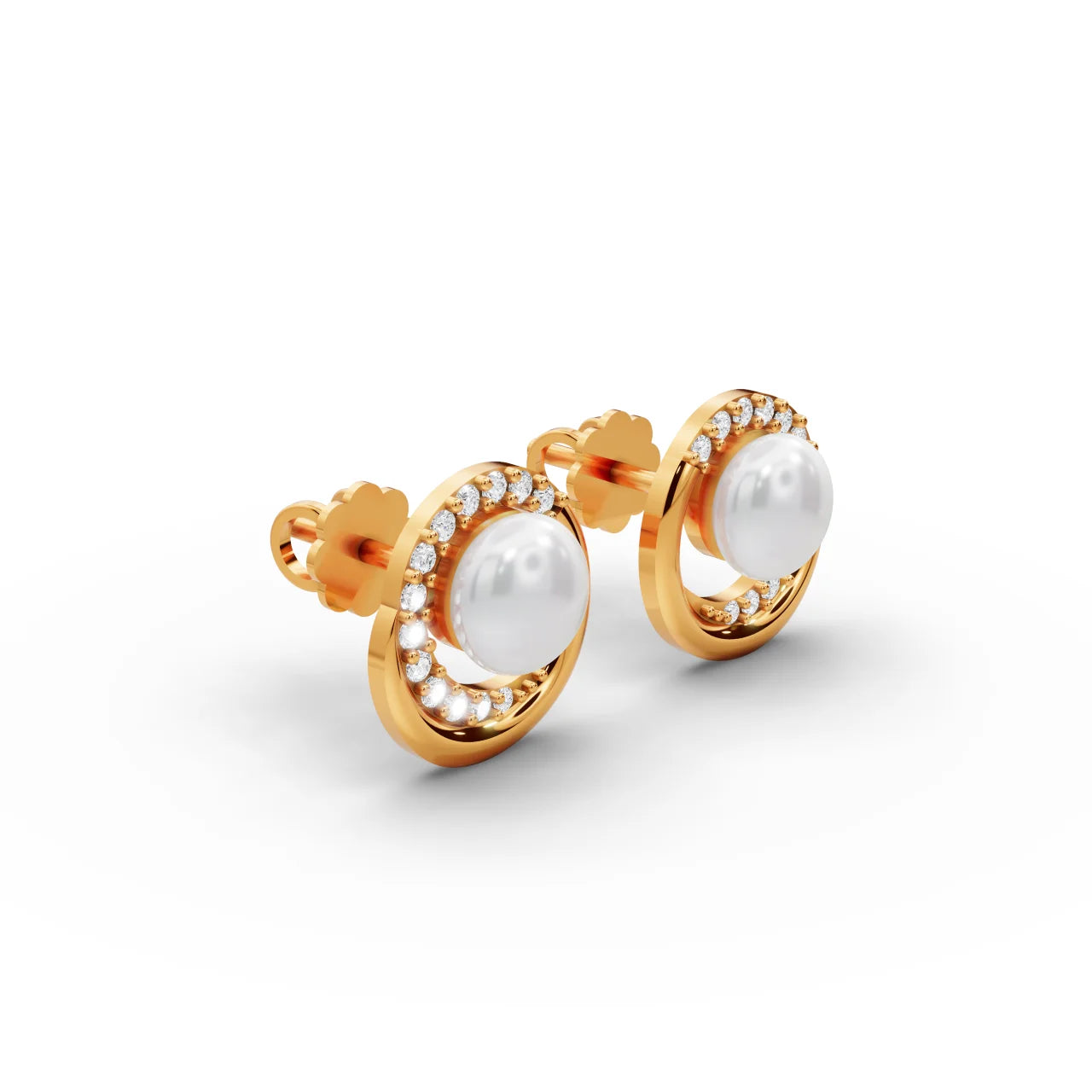 0.5 Carat Diamond Pearl Halo 18K Gold Earrings